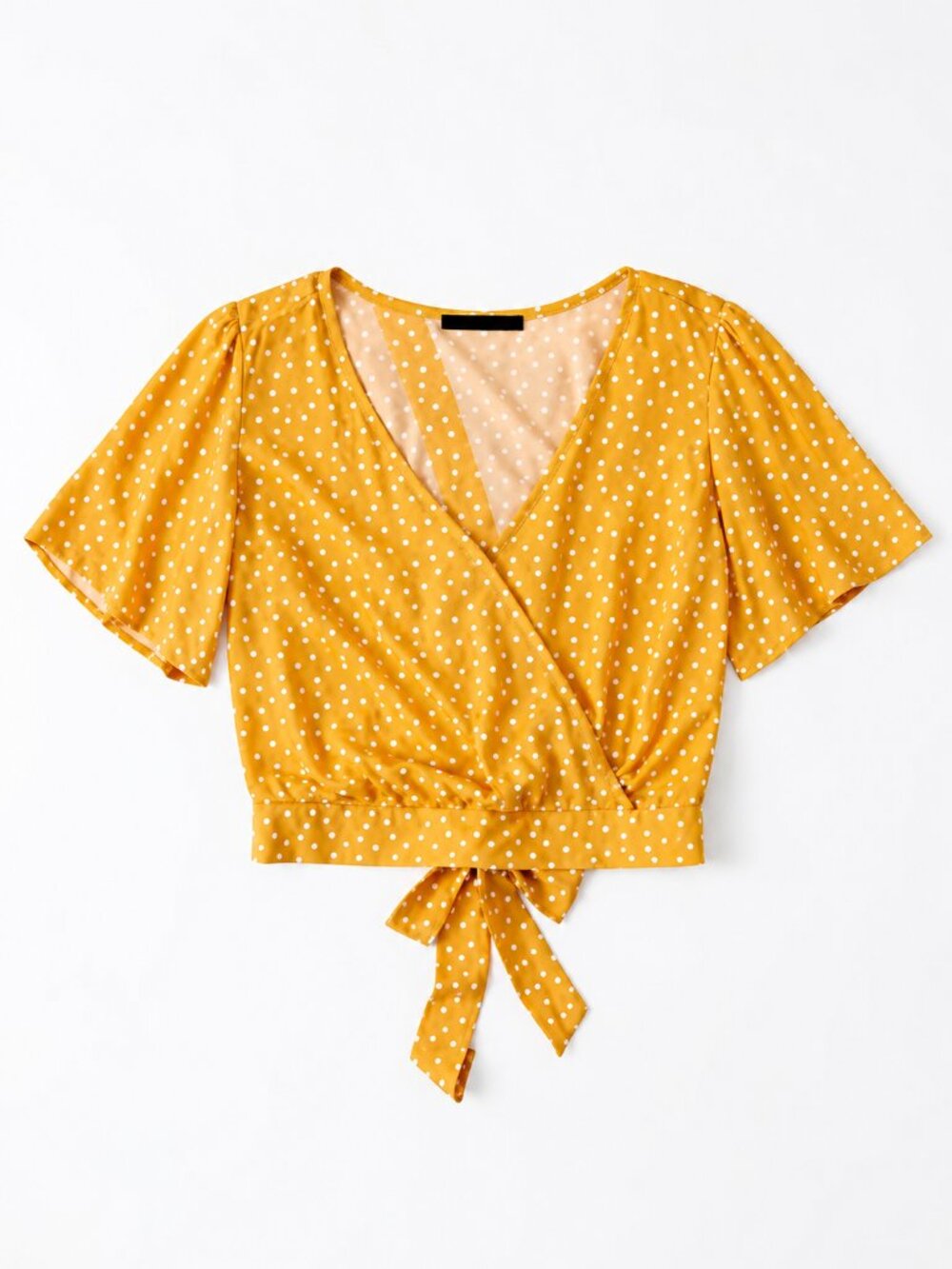 NWT Abercrombie & Fitch Tie-Back Wrap Blouse LARGE Yellow Dot